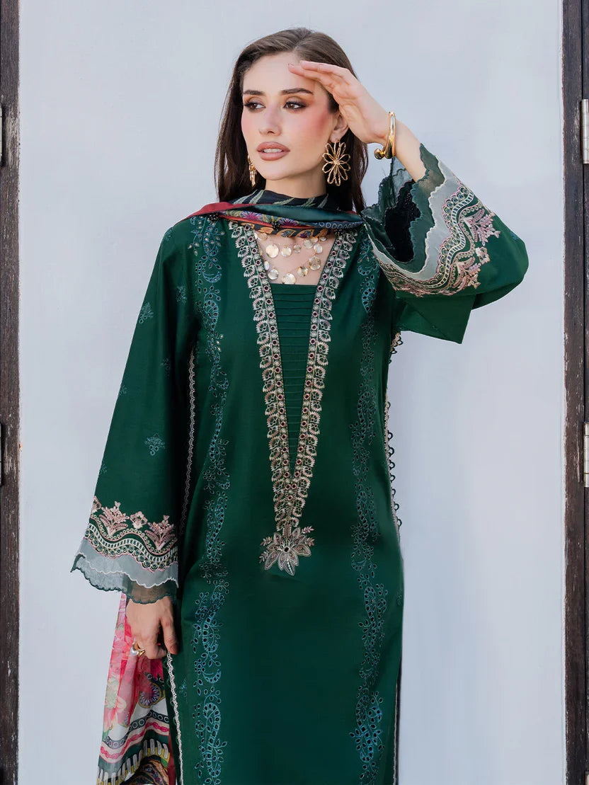 Lawn-3PC Chikankari Embroidered Shirt With Digital Printed Jacquard Dupatta-5338