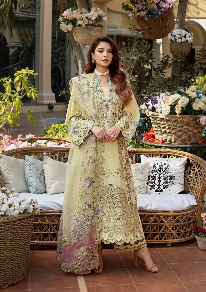 Lawn - 3PC Chikankari Embroidered Shirt With Khadi Net Embroidered Dupatta - 5302 - Sapphire Studios