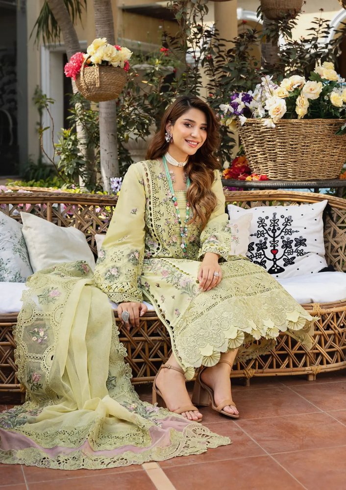 Lawn - 3PC Chikankari Embroidered Shirt With Khadi Net Embroidered Dupatta - 5302 - Sapphire Studios